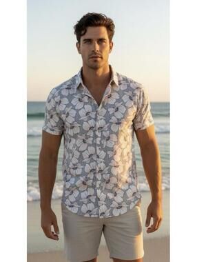TED BAKER LONDON Men’s BIGFLO Cotton Floral Short-Sleeve Shirt In Blue|Pink-XL